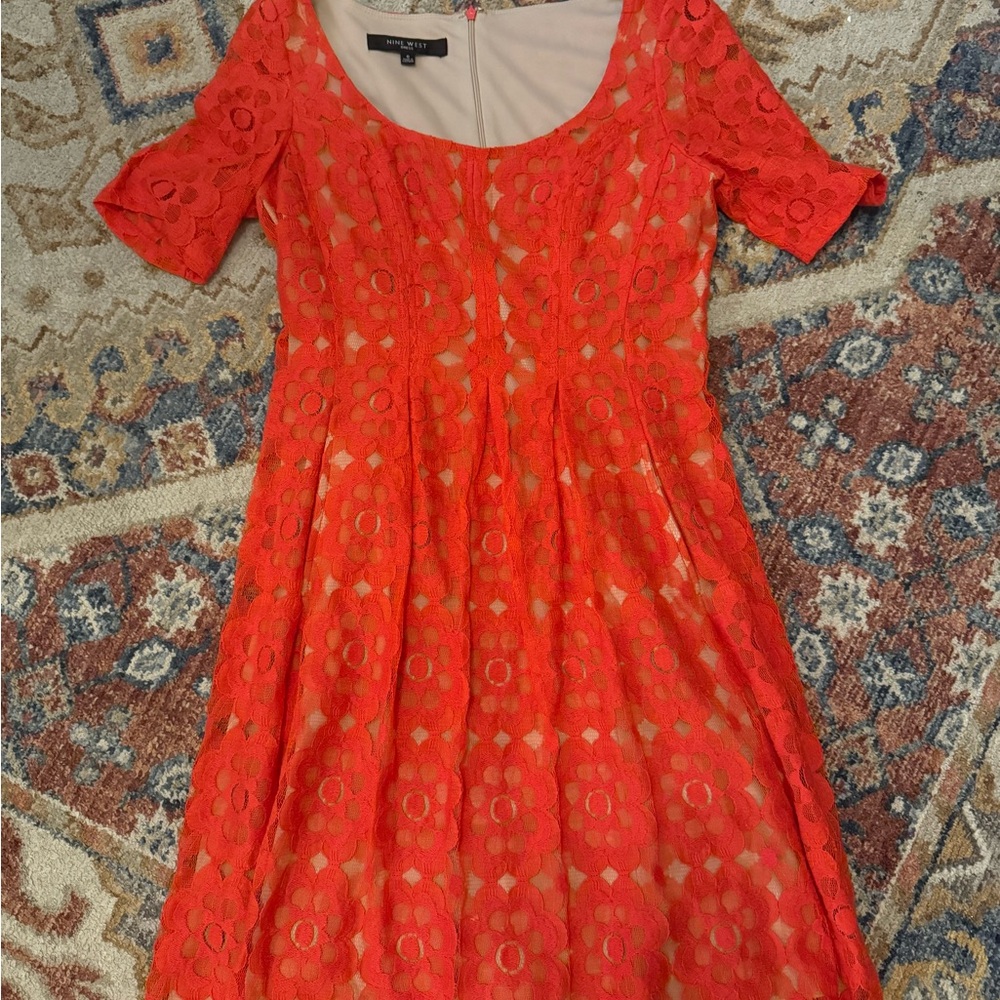 Nine West Lace Dress Size 6. Red/Orange color.